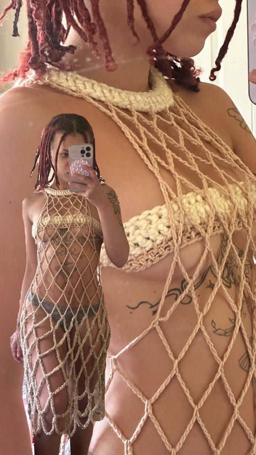 Golden knee length dress and adjustable censor strip