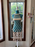 Golden knee length dress and adjustable censor strip